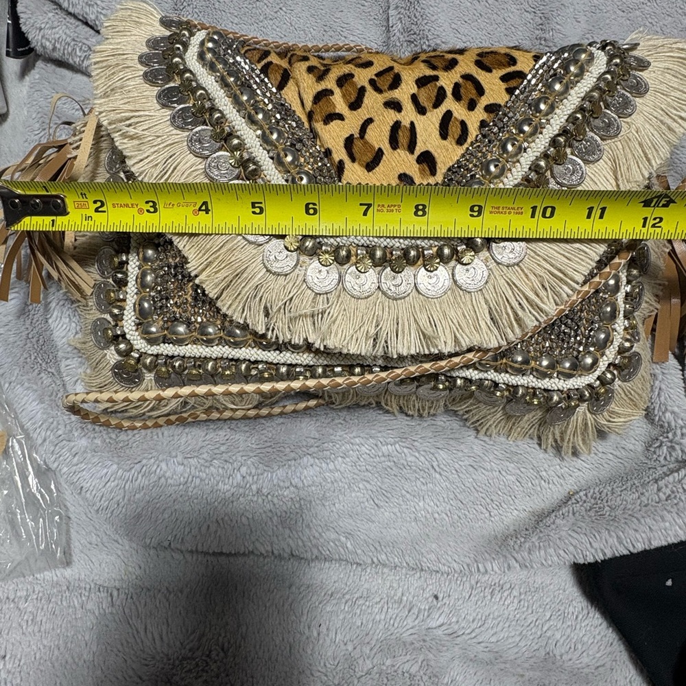 SHASHI Cream and Yellow Fringe Clutch - Picture 3 of 9